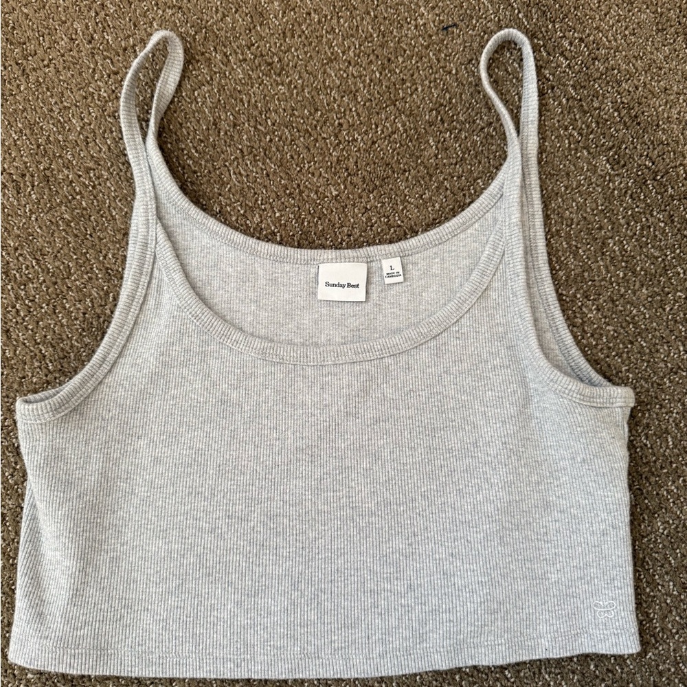 Aritzia Sunday Best Light Heather Gray Ribbed Crop Tank